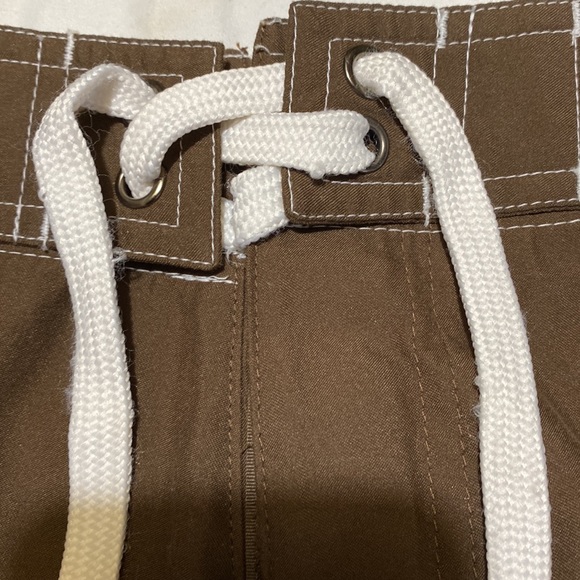 NoBo Color Blocked Brown, Tan and White Long Length Swim Trunks Sz 32 - Picture 4 of 13